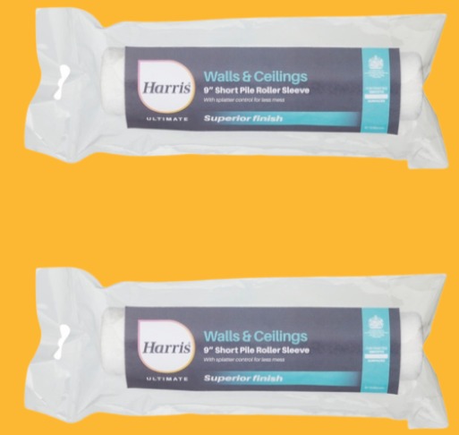 2x Harris Ultimate 9 Inch Short Pile Paint Roller Sleeve
